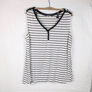 Reitmans 2X Sleeveless Striped Tank Top – Plus Size Neutral Black Grey White